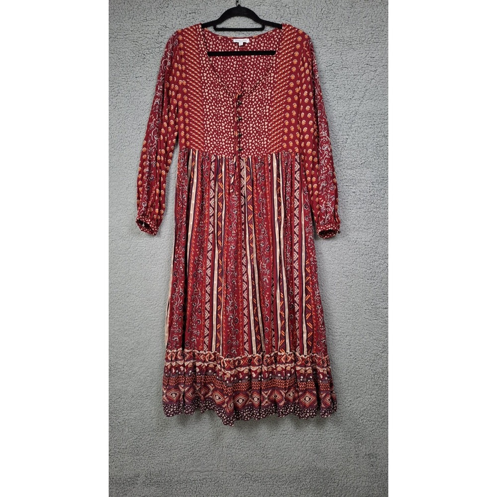 Patrons of Peace Fall Smocked Floral Maxi Dress S Puff Sleeve Boho Cottagecore